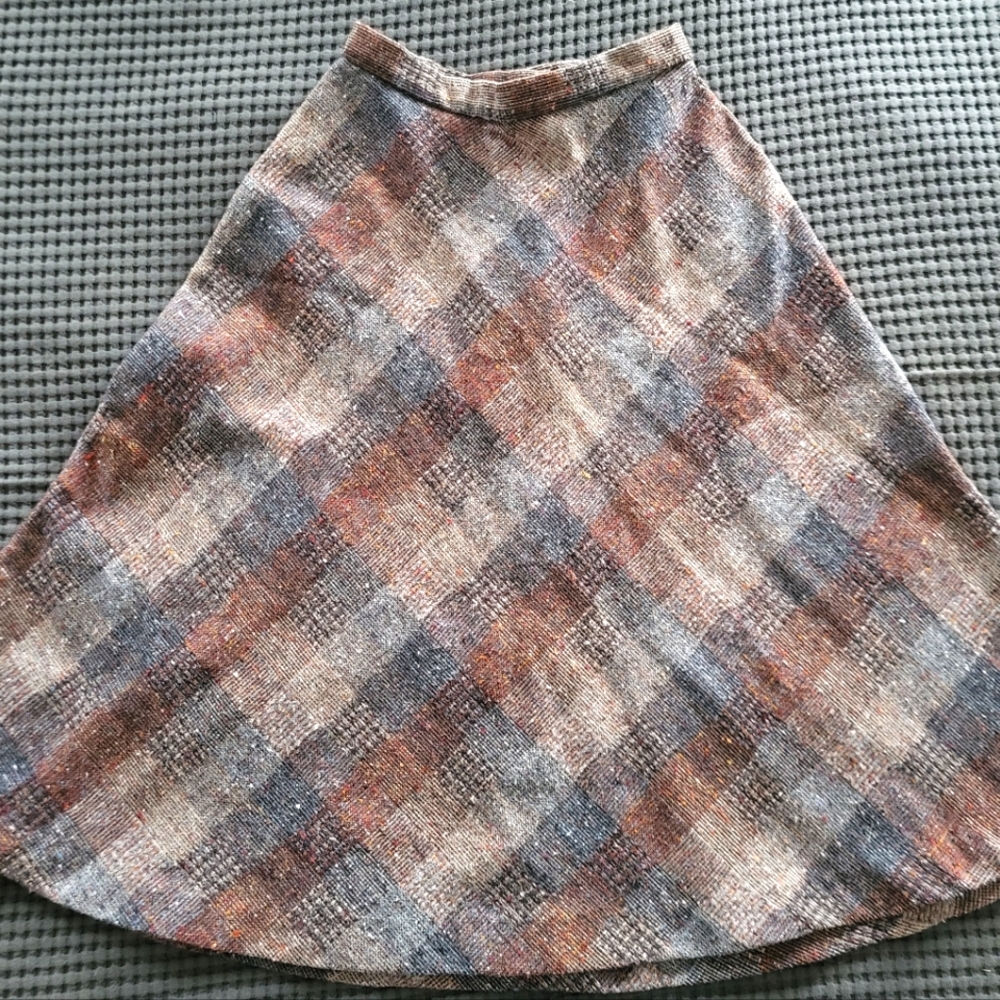 Vintage Plaid Wool-Blend Midi Skirt size XS-S